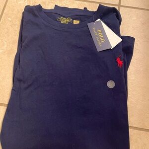 Polo men’s long sleeve t-shirt.  Navy with red polo.  Size L.  NWT